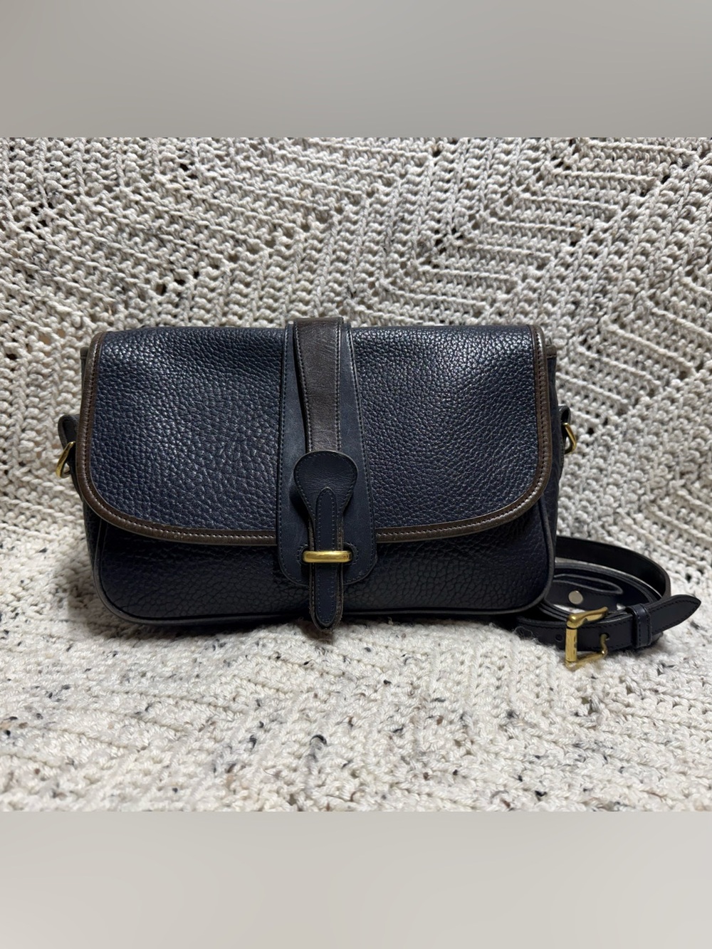 Vintage Dooney & Bourke Rectangle Equestrian Flap Bag in Navy